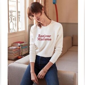 Sezane White Sweatshirt with Red Print